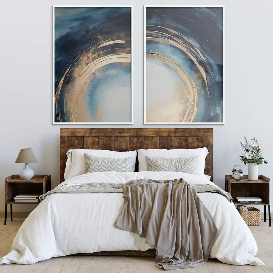 Papier peint Balayage circulaire bleu nuit avec arcs métalliques d00969