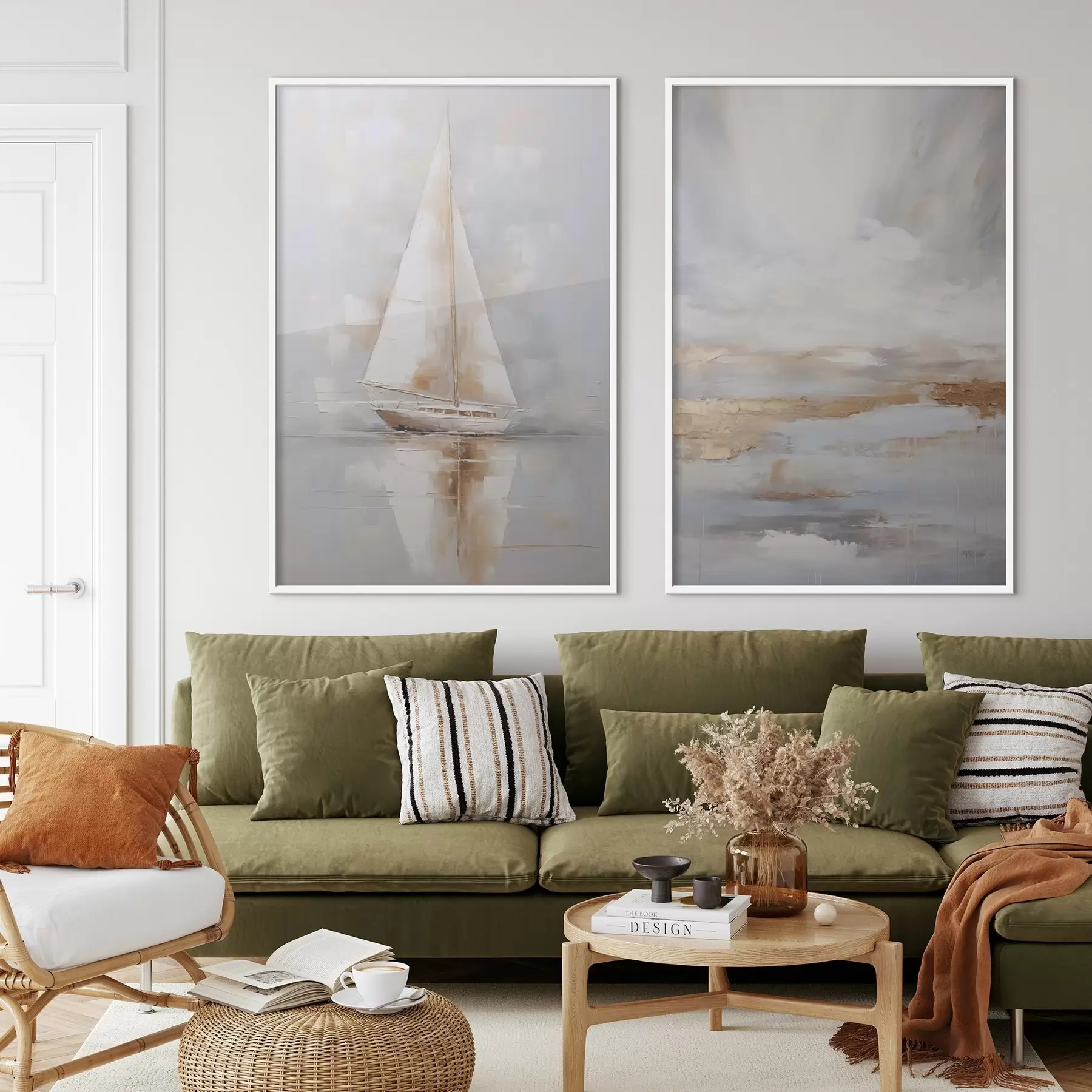 Papier peint Voilier et composition abstraite imitant la peinture d00999