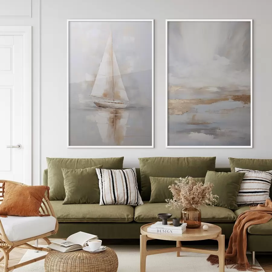 Papier peint Voilier et composition abstraite imitant la peinture d00999