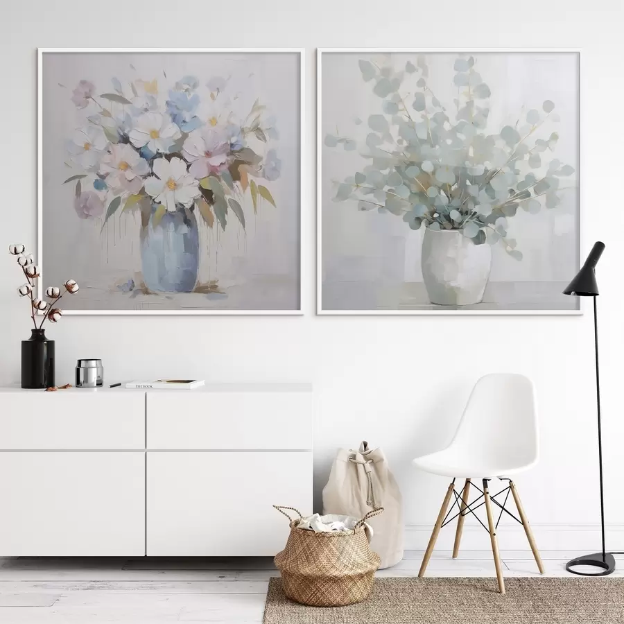 Papier peint Peinture imitation fleurs et eucalyptus d01017