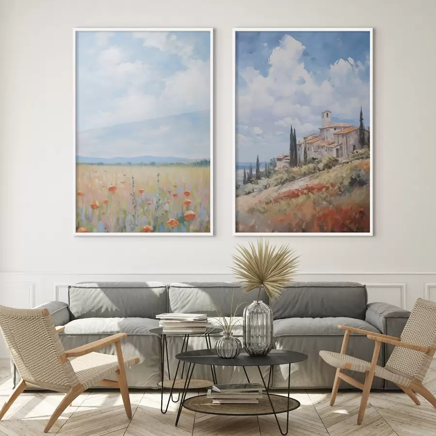 Papier peint Imitation de peinture représentant un paysage rural d01018