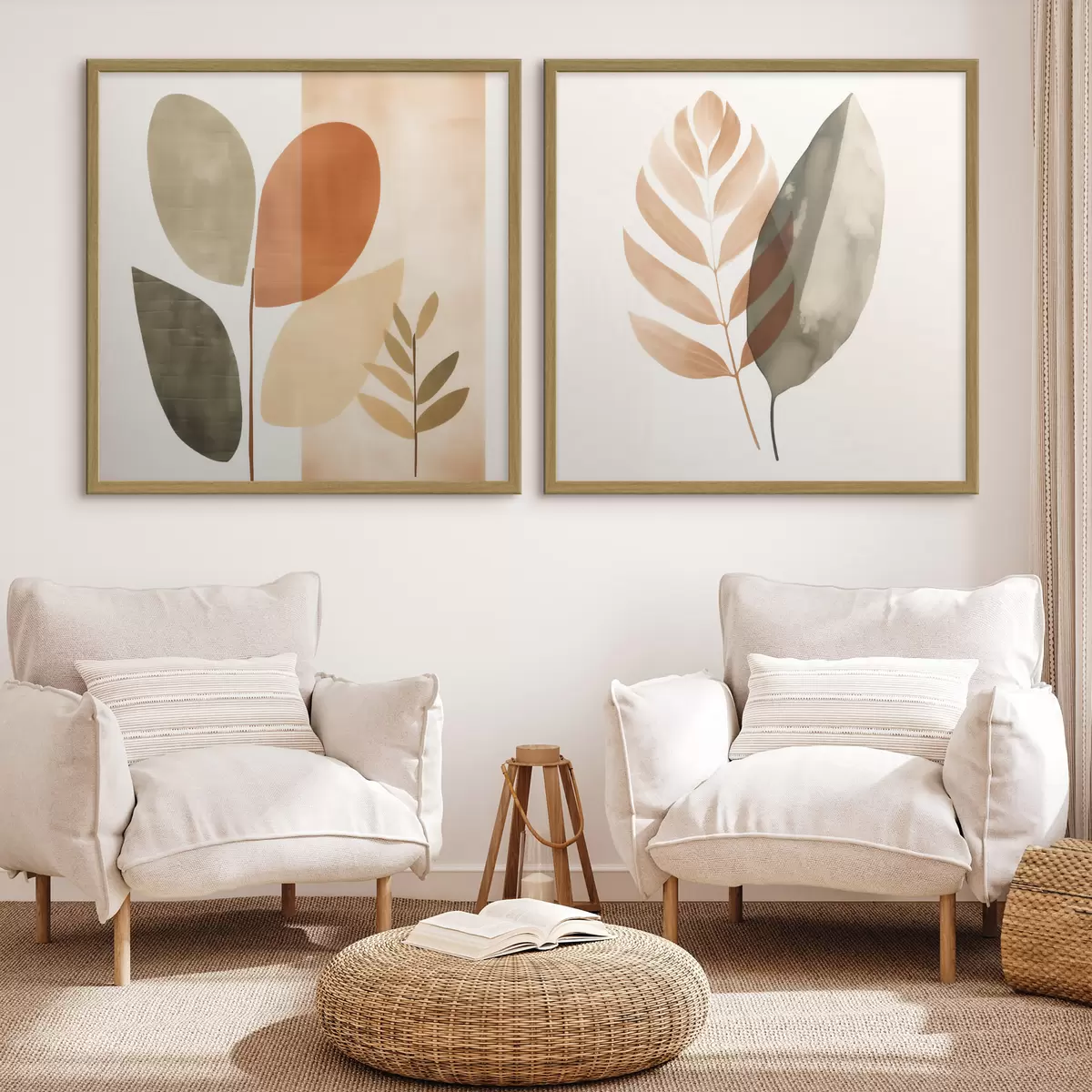 Poster Diptyque avec motifs botaniques dans une palette pastel d00983