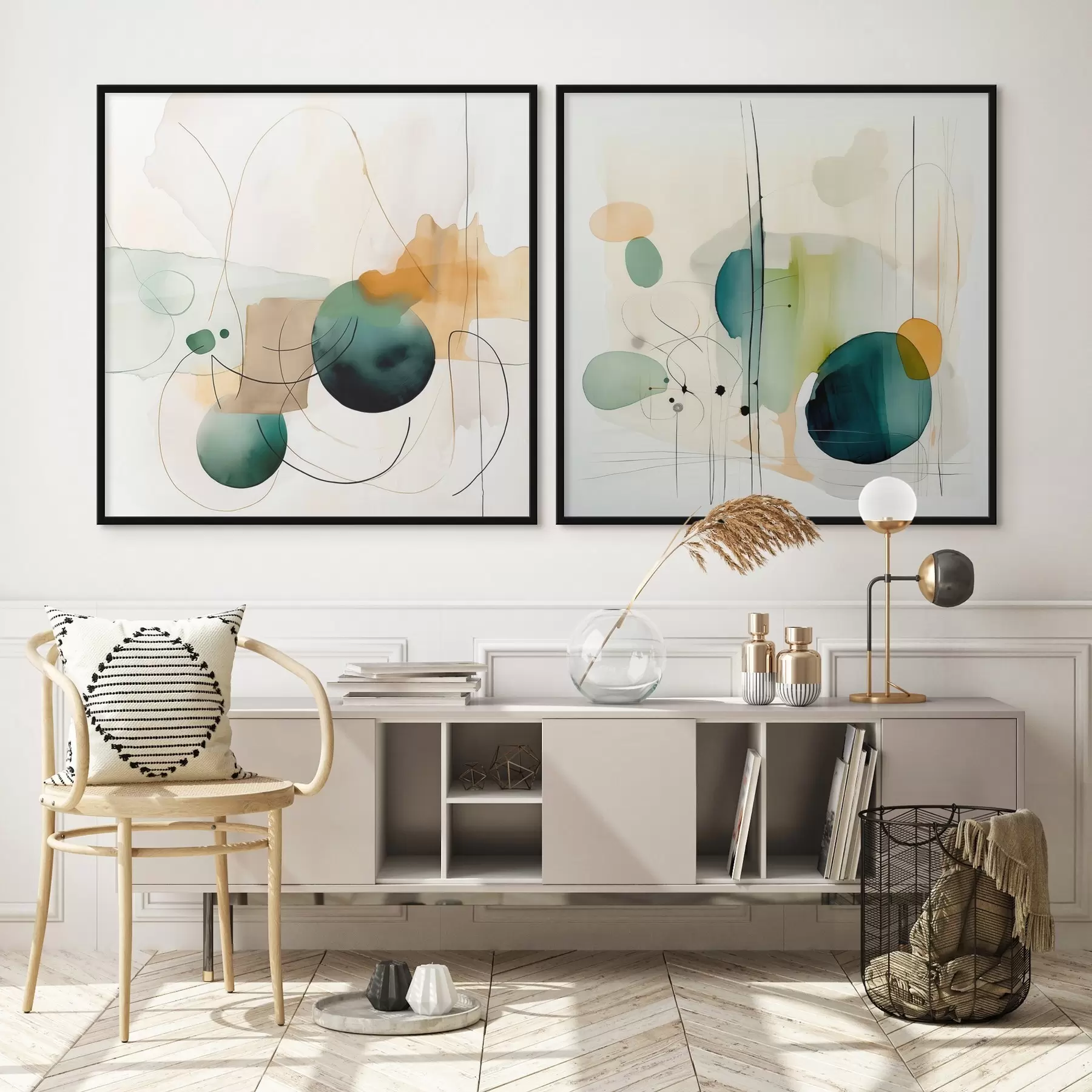 Papier peint Composition abstraite en deux parties avec des taches de couleur douce d00985