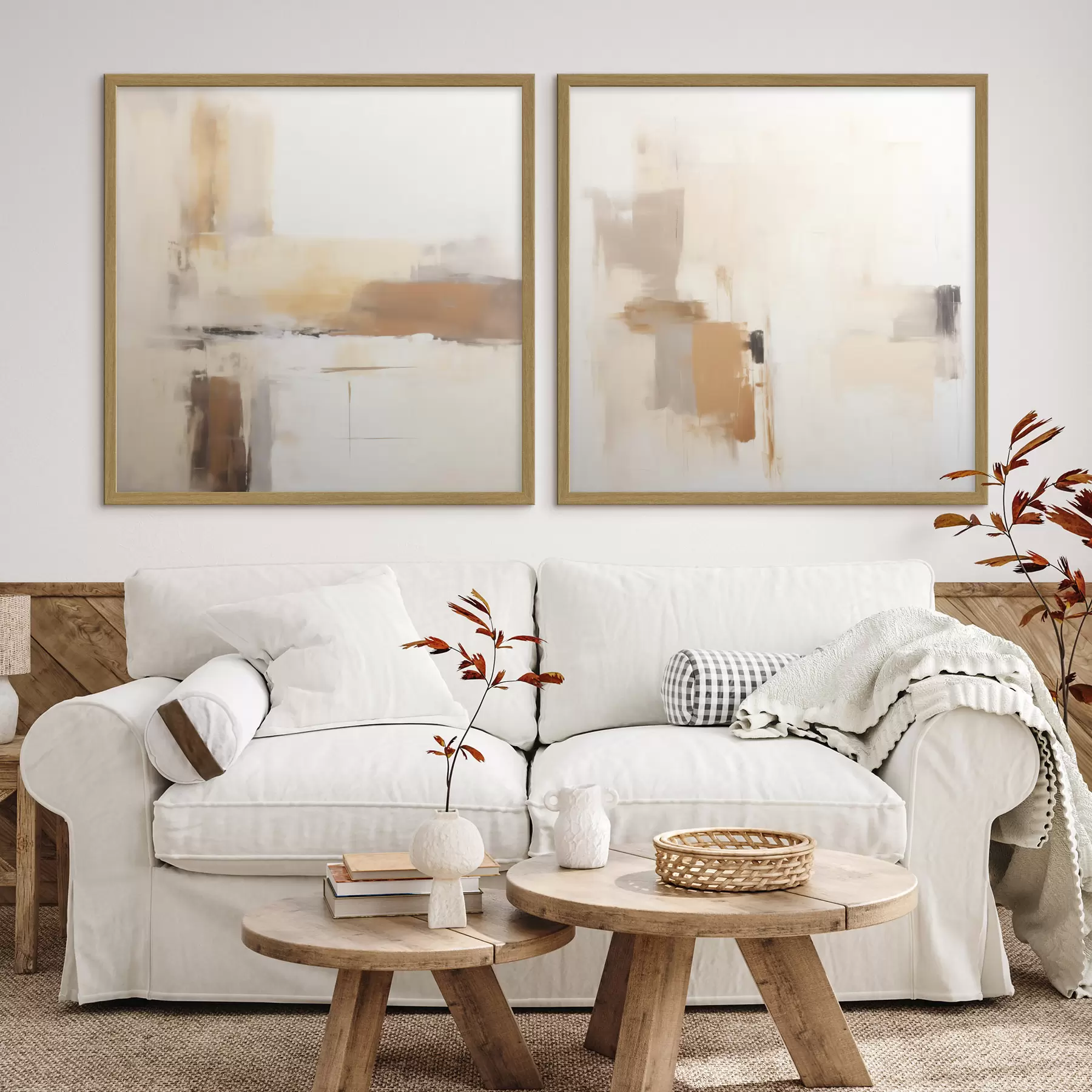 Papier peint Abstraction stylisée aux tons chauds, en format diptyque d00988