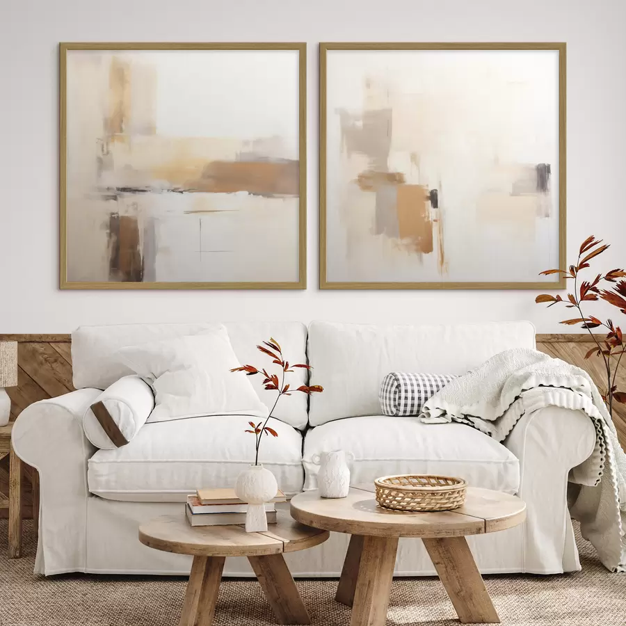 Papier peint Abstraction stylisée aux tons chauds, en format diptyque d00988
