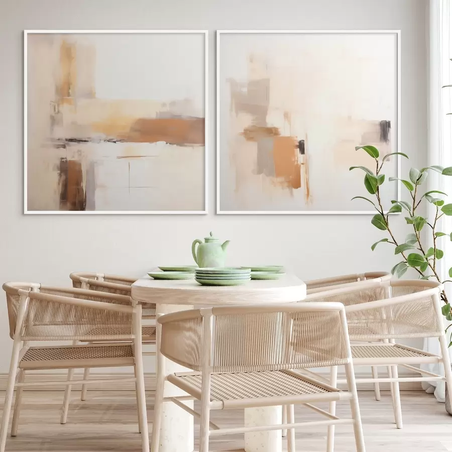 Papier peint Abstraction stylisée aux tons chauds, en format diptyque d00988