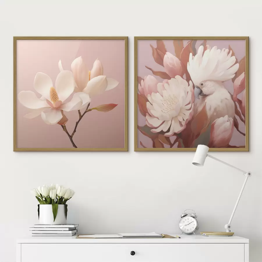 Papier peint Composition florale avec un oiseau dans un style artistique illustré d00994