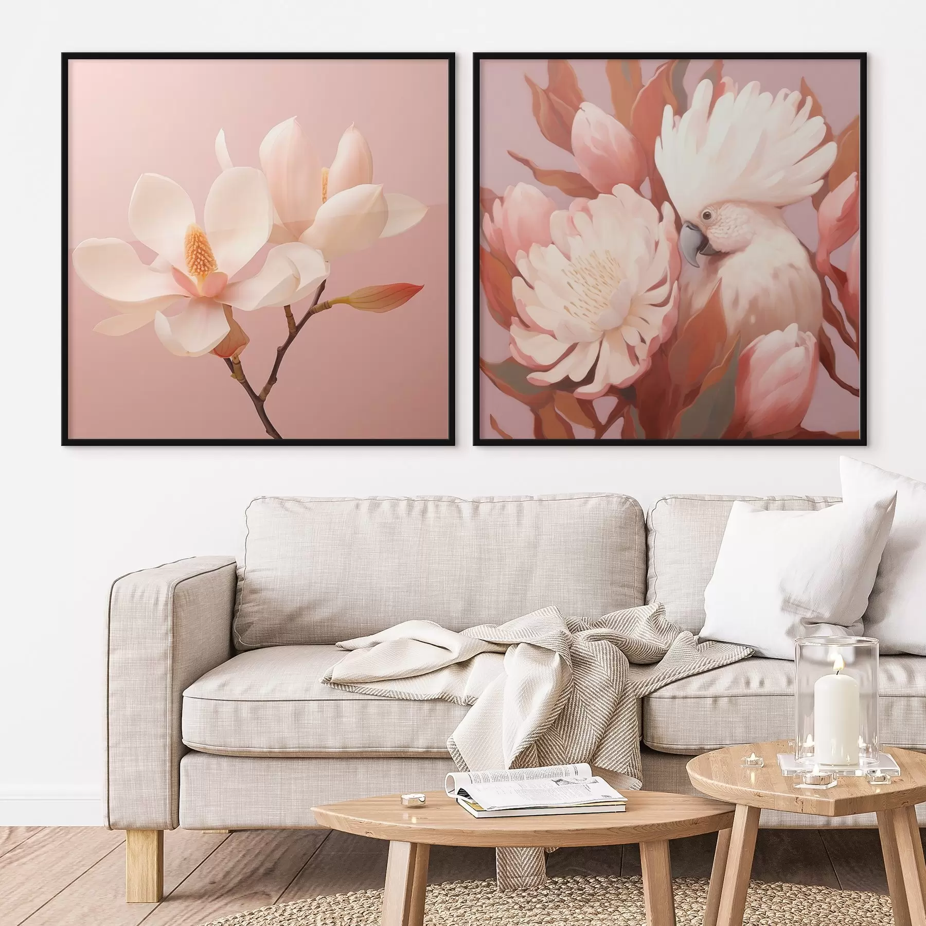 Papier peint Composition florale avec un oiseau dans un style artistique illustré d00994