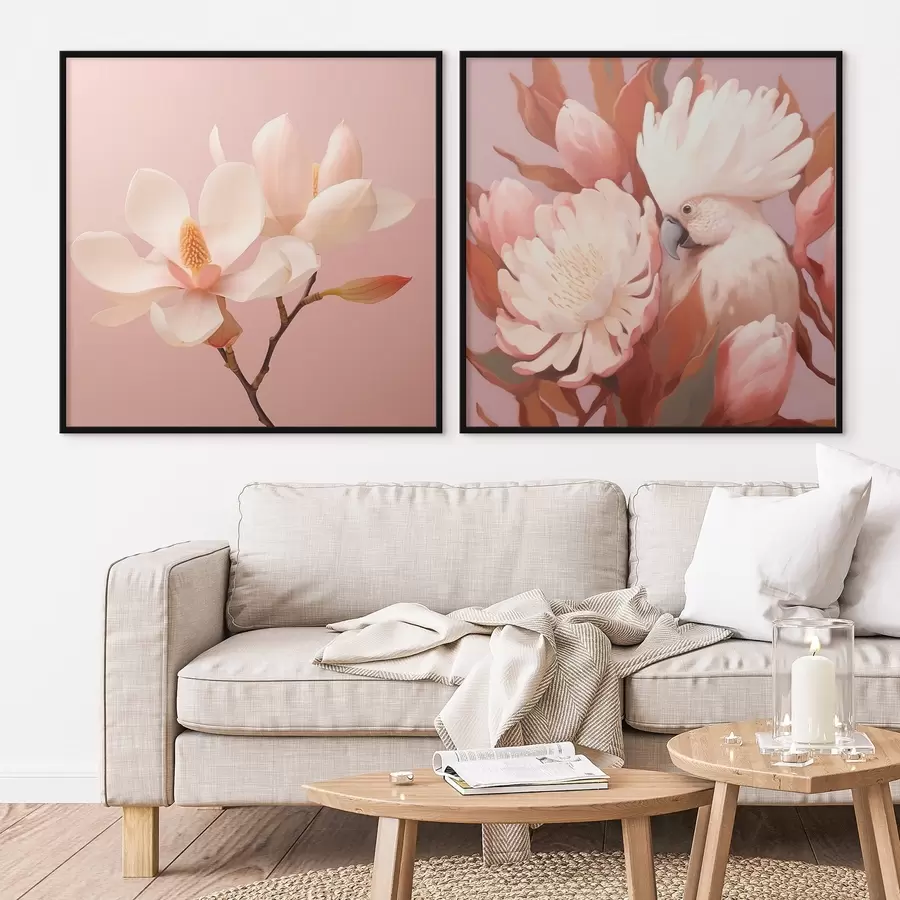 Papier peint Composition florale avec un oiseau dans un style artistique illustré d00994