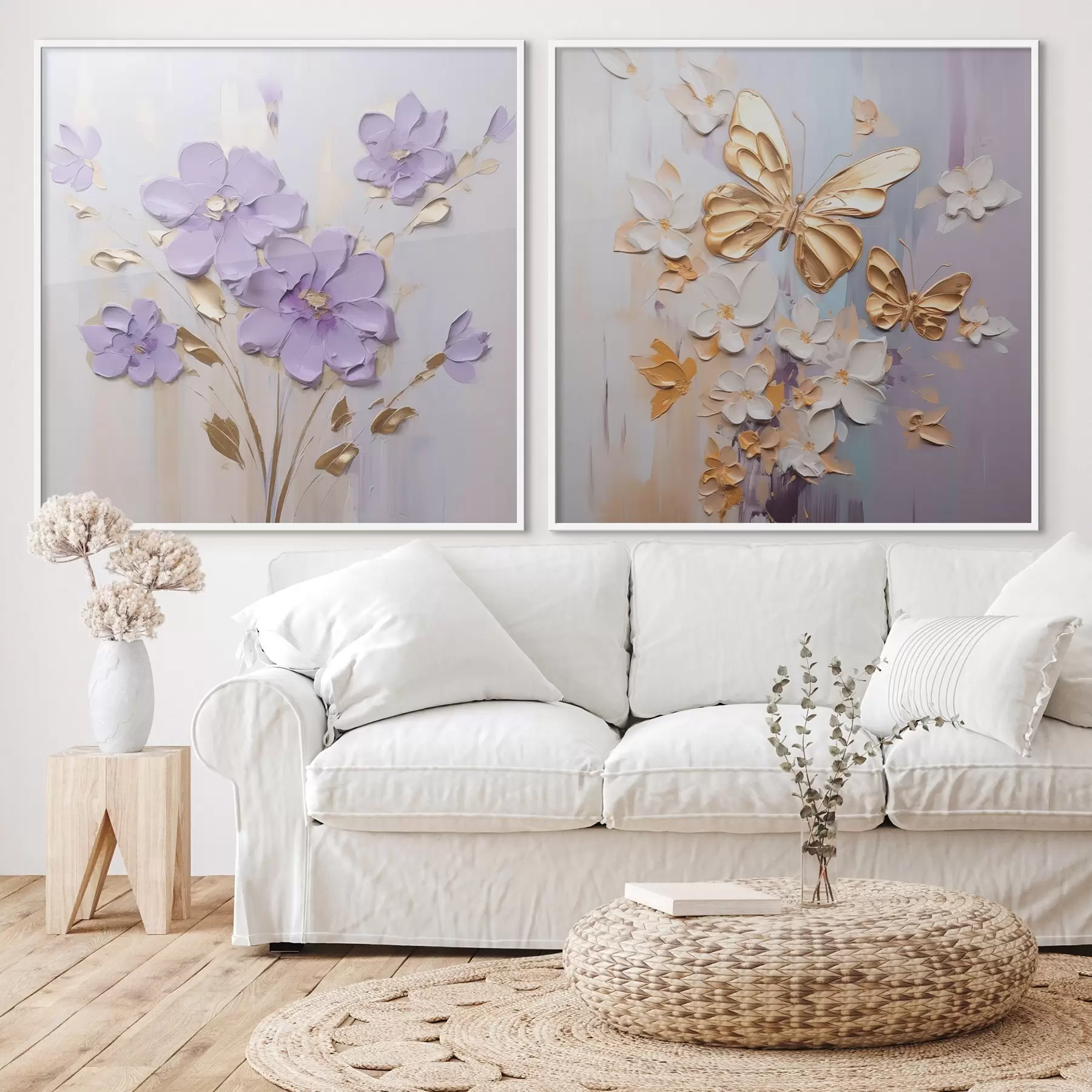 Papier peint Peinture imitation papillons et fleurs d01046