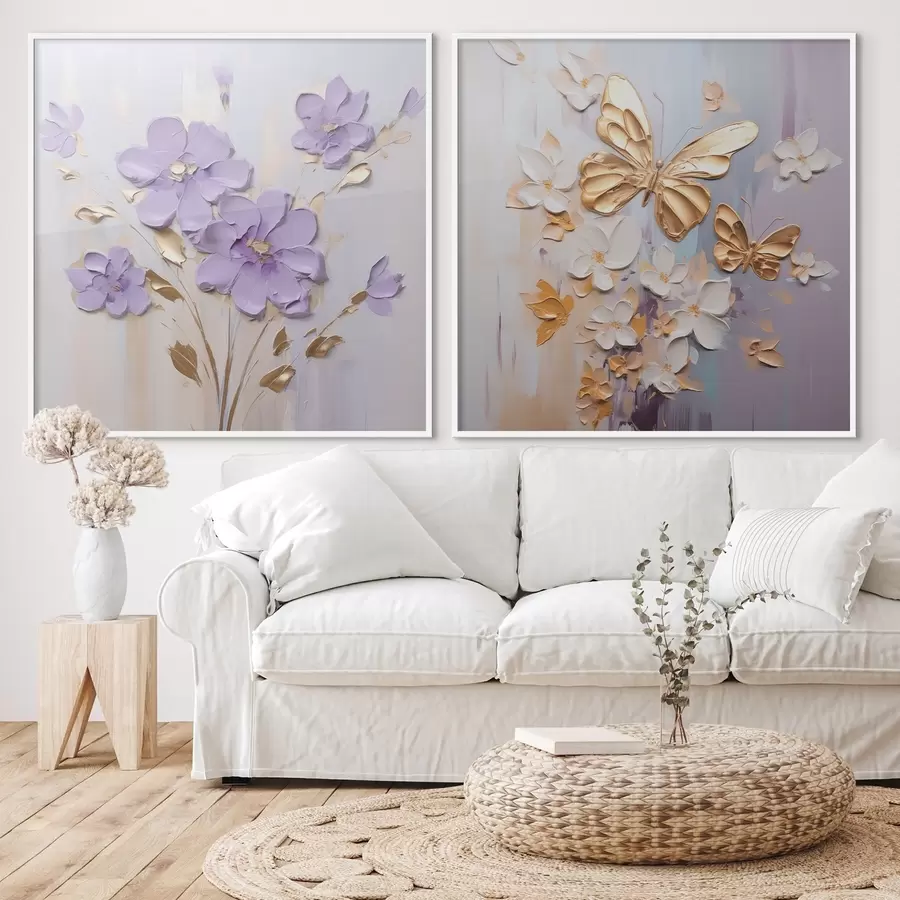 Papier peint Peinture imitation papillons et fleurs d01046