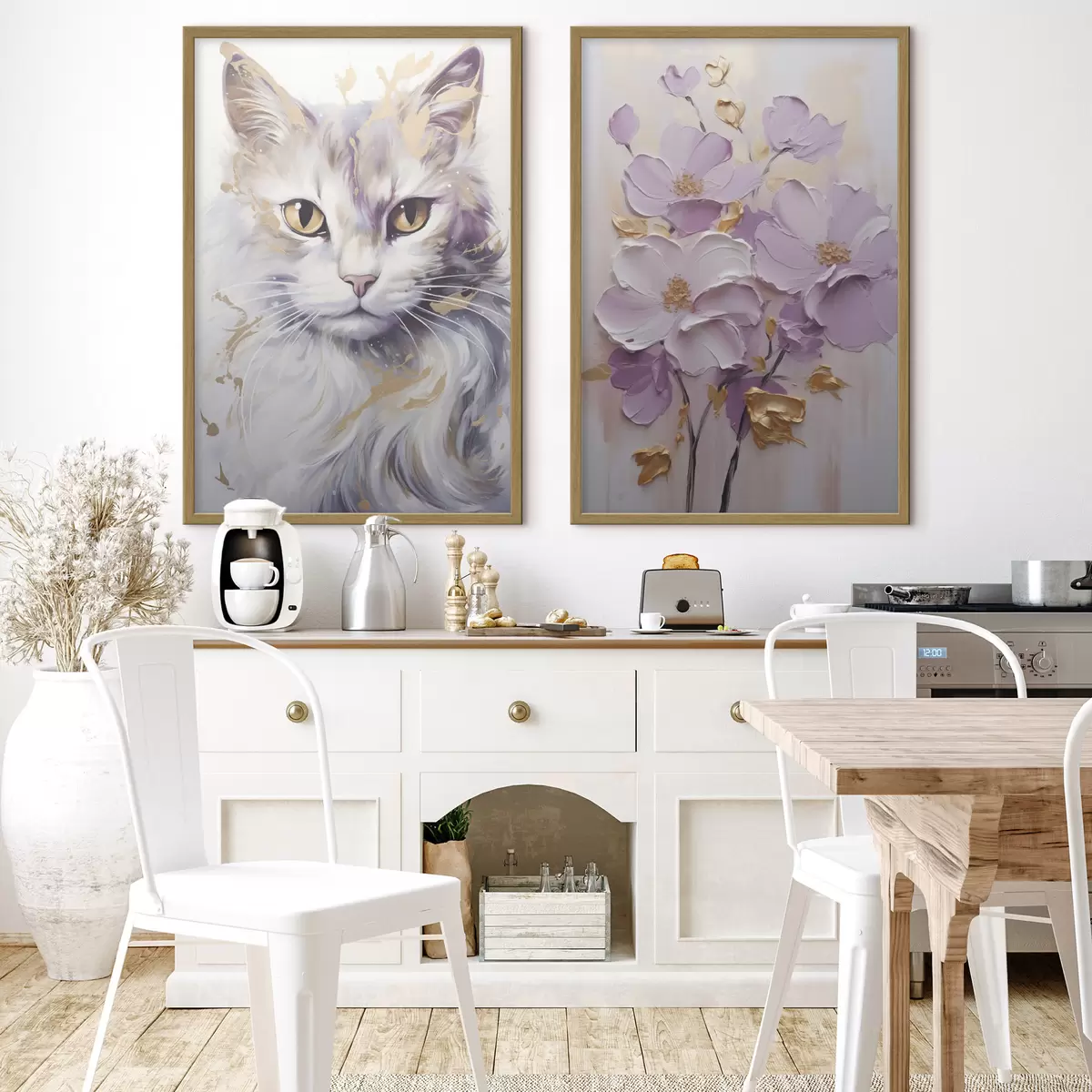 Poster Fleurs abstraites et un chat d01056