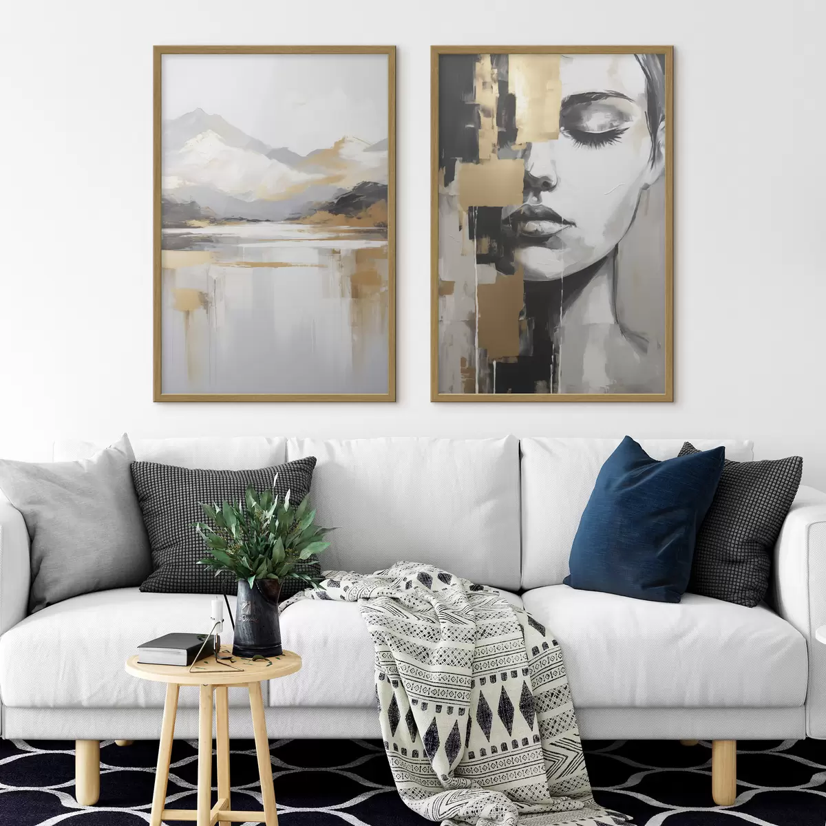 Poster Paysage montagneux abstrait et portrait d01058