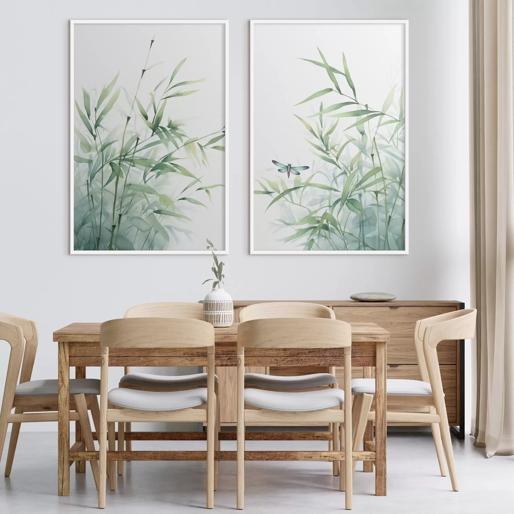 Papier peint Plantes de bambou, imitation aquarelle d01062