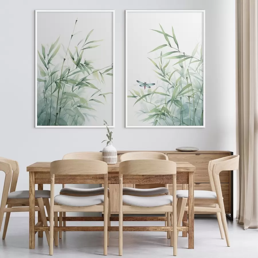 Papier peint Plantes de bambou, imitation aquarelle d01062