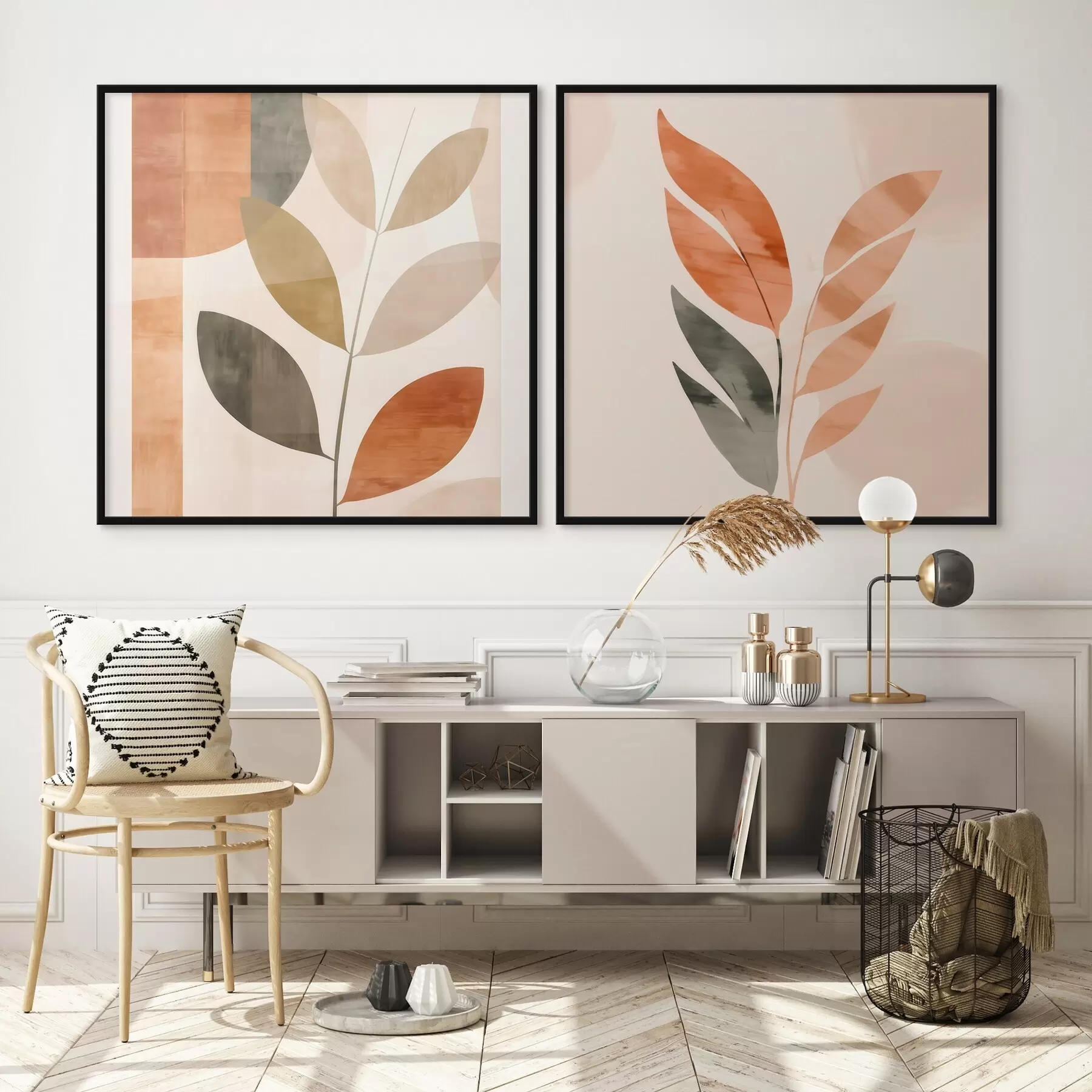 Papier peint Représentation stylisée d'une plante dans une palette de couleurs apaisantes d00984