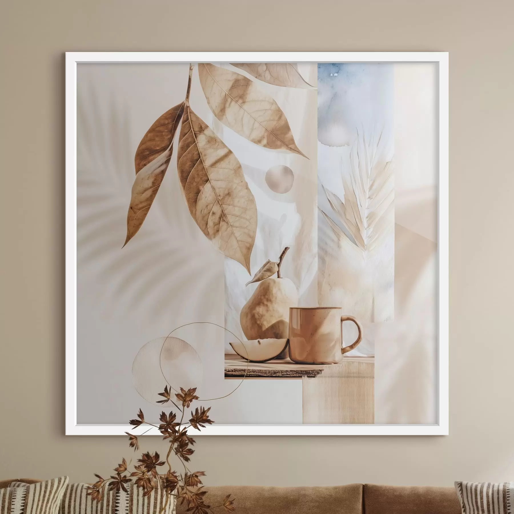 Papier peint Résumé avec feuilles, poire et tasse f47047