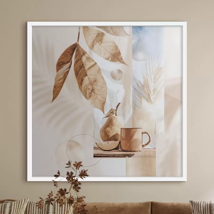 Papier peint Résumé avec feuilles, poire et tasse f47047