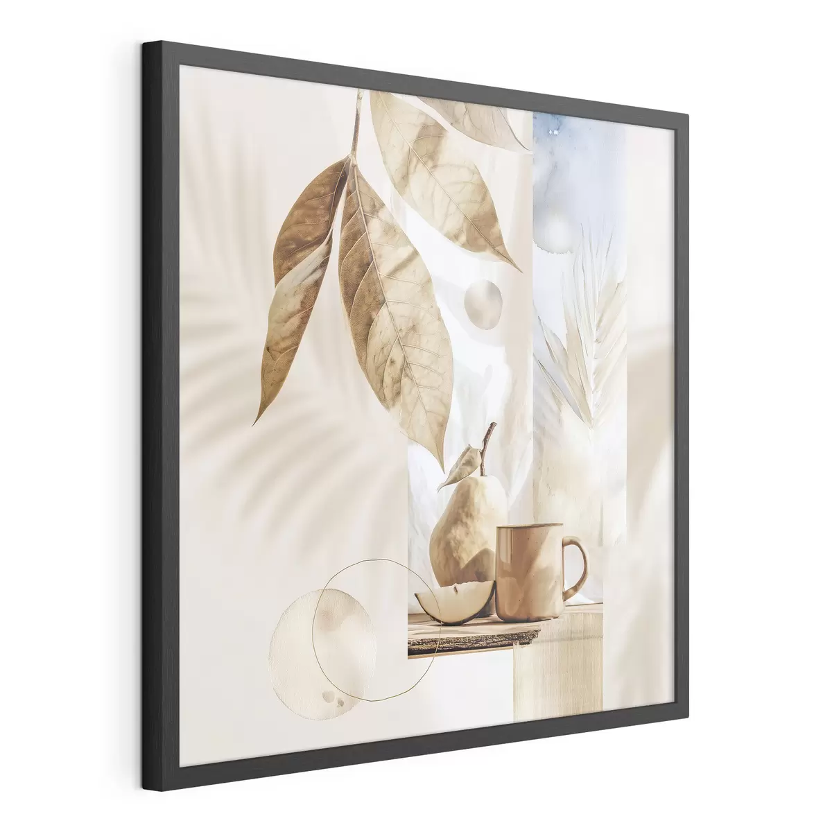 Poster Résumé avec feuilles, poire et tasse f47047