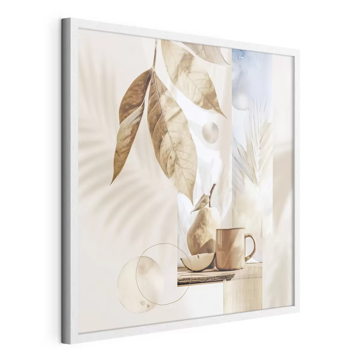 Poster Résumé avec feuilles, poire et tasse f47047