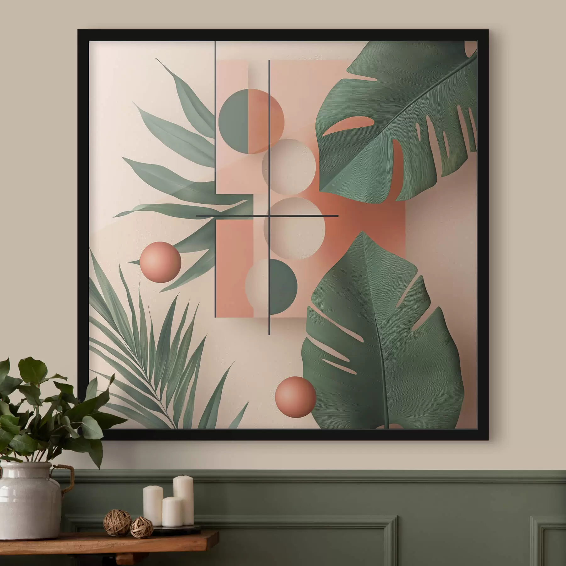 Papier peint Abstraction avec de grandes feuilles tropicales f47099