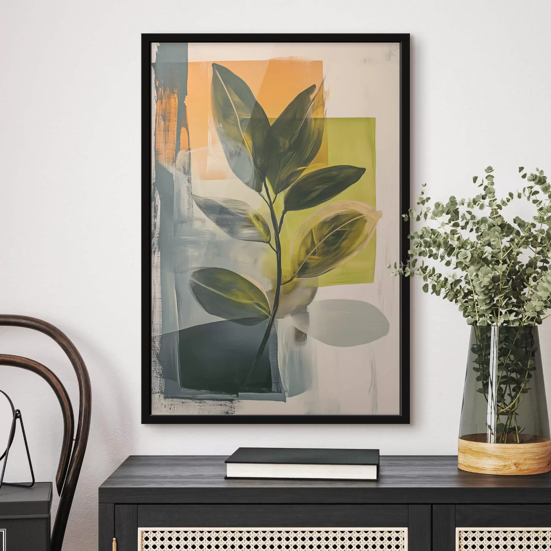 Papier peint Une branche de feuilles sur un fond abstrait f47249