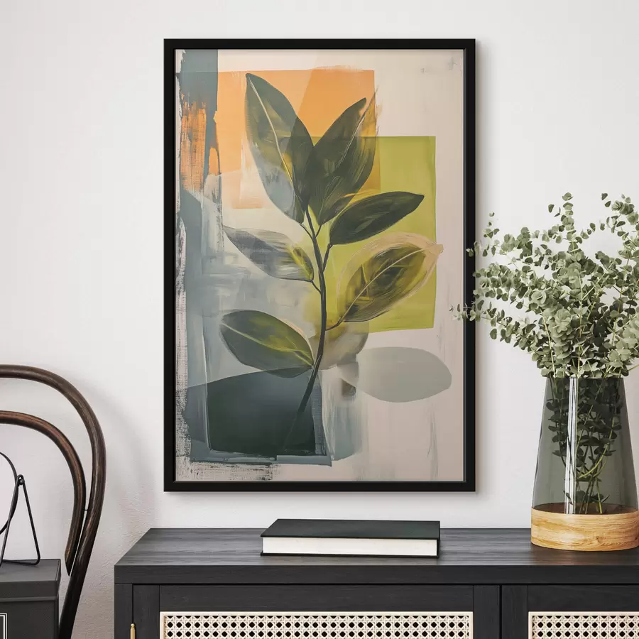 Papier peint Une branche de feuilles sur un fond abstrait f47249