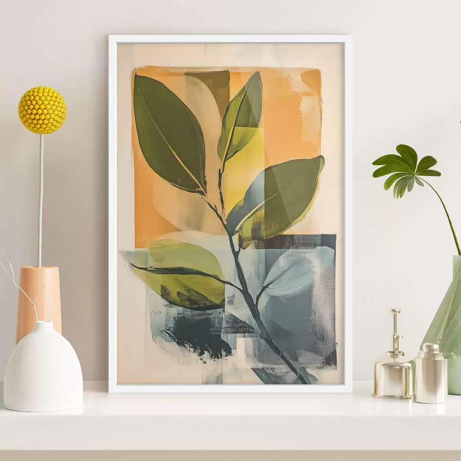 Papier peint Une branche de feuilles sur un fond abstrait f47250