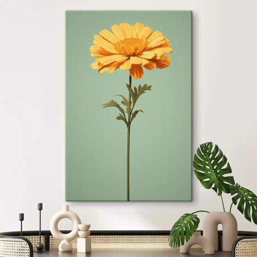 Tableau Calendula jaune sur fond menthe dans un style minimaliste s46926