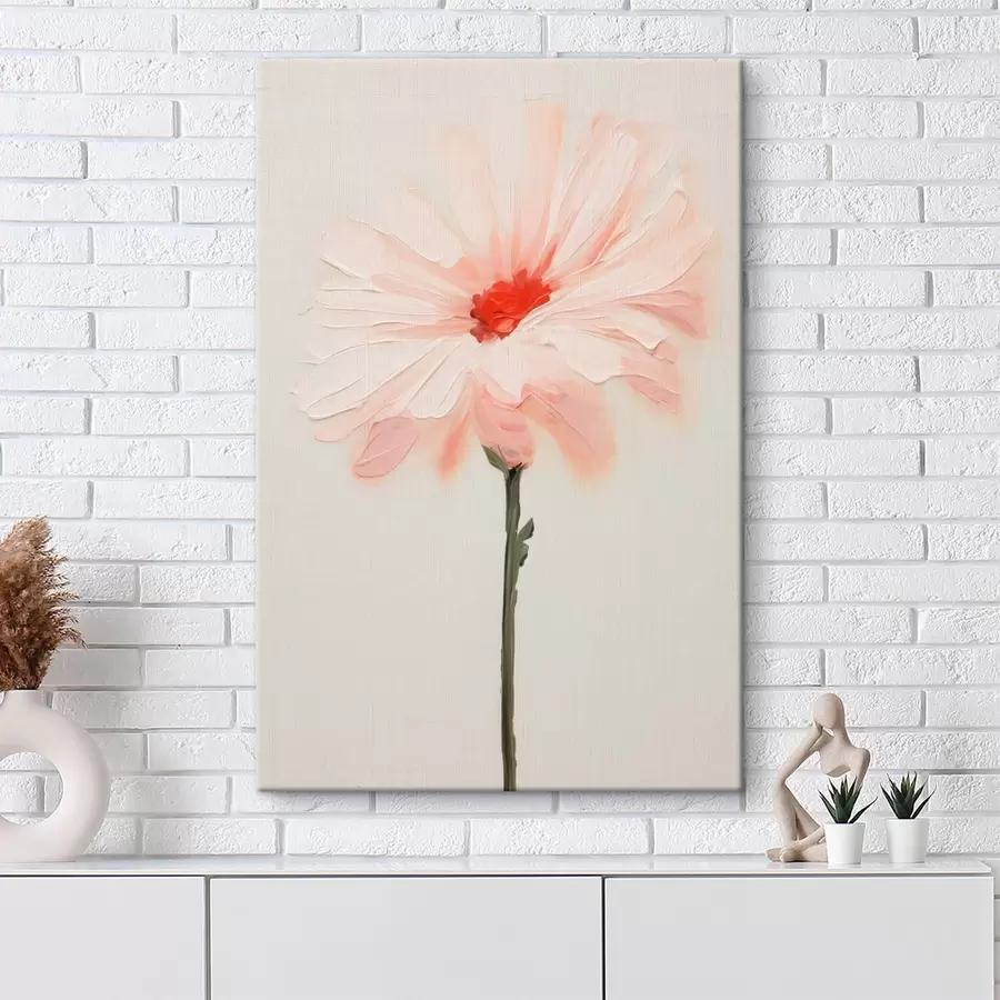 Tableau Fleur blanche et rose peinte à grands traits expressifs dans un style pictural à l'huile. s46933