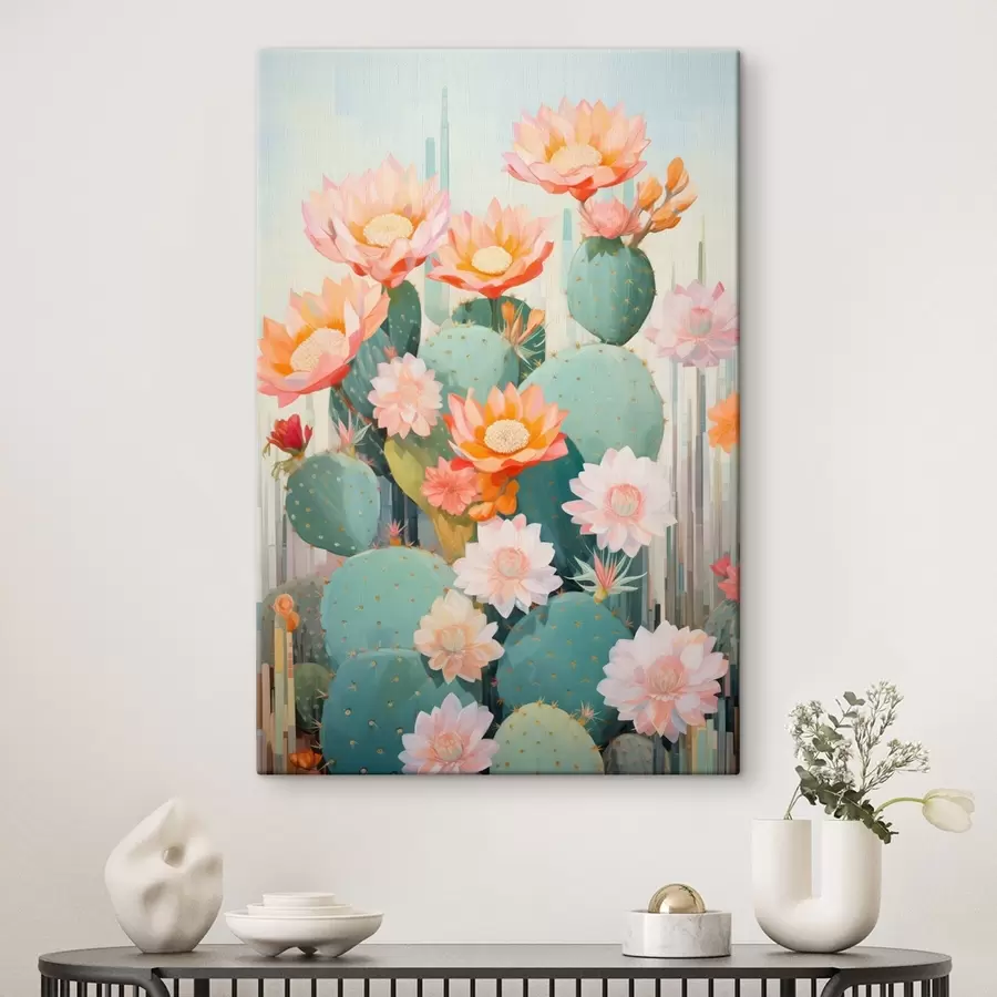 Tableau Jardin de fleurs de cactus dans une palette pastel douce, dans un style illustratif s46935