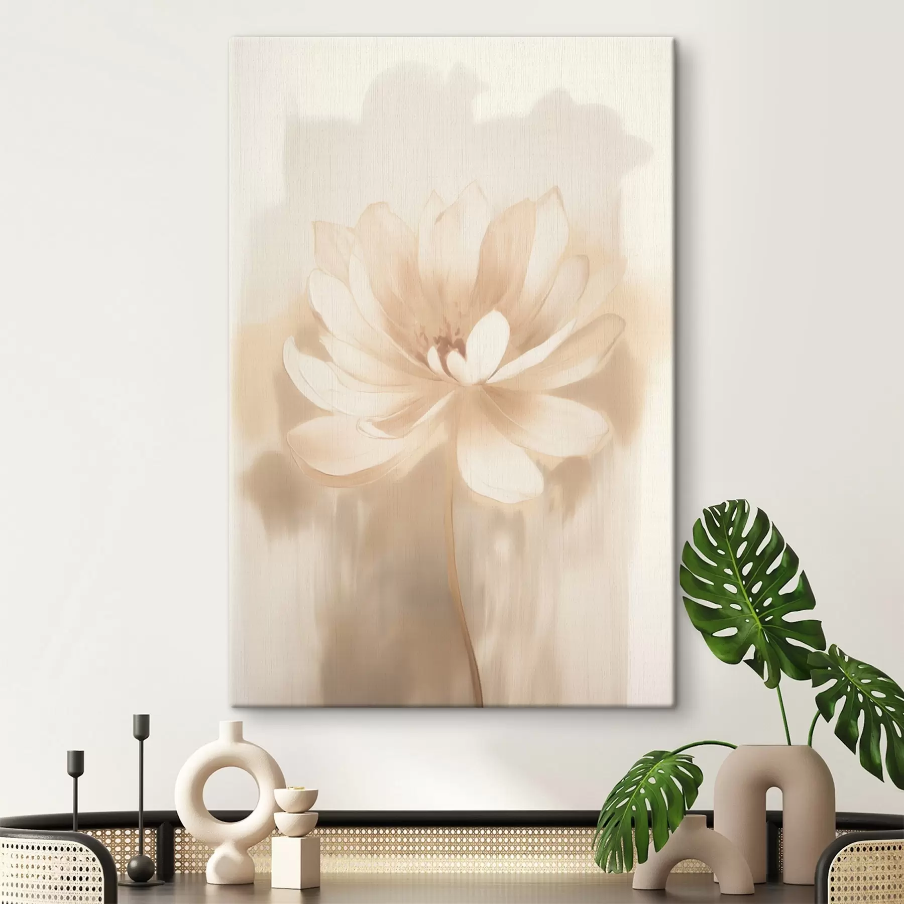 Tableau Lotus avec des ombres délicates et un arrière-plan flou dans un style d'affiche artistique s46937