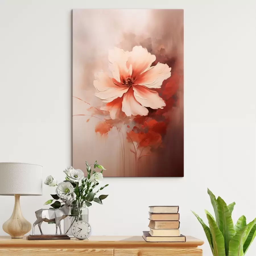 Tableau Fleur délicate de corail blanc sur fond flou dans un style peinture à l'huile s46938