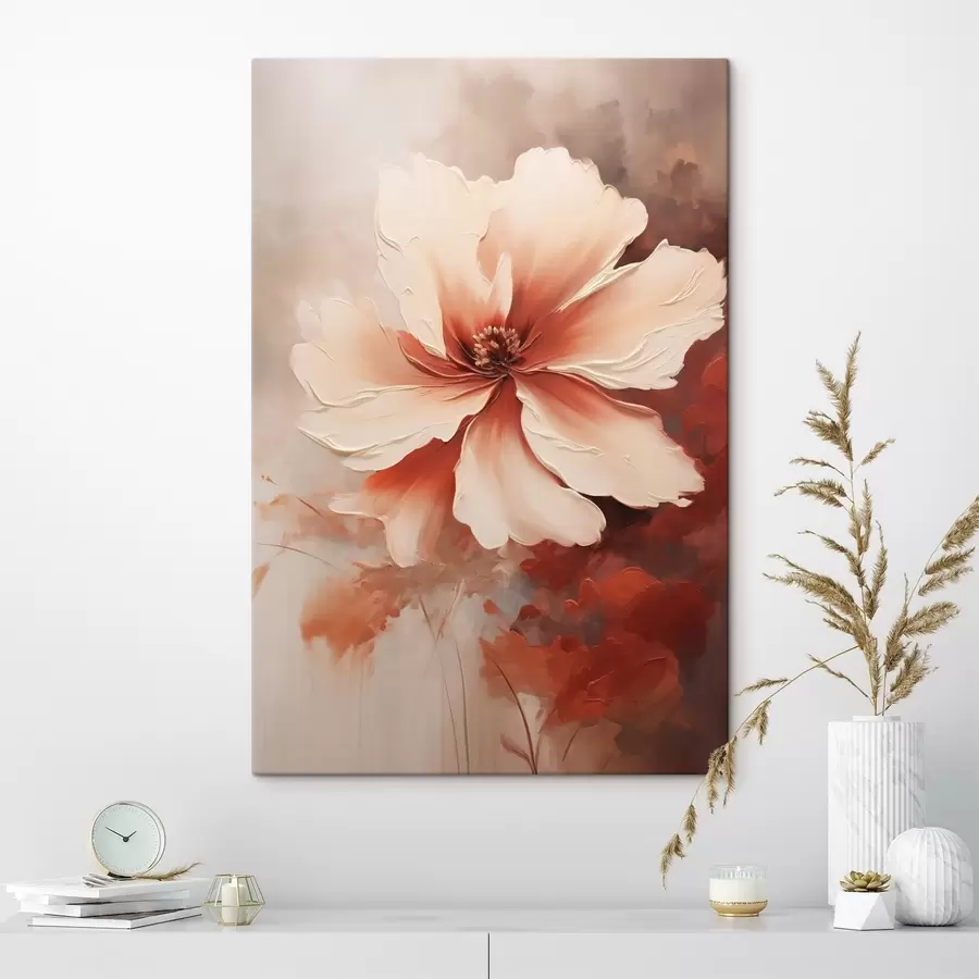 Tableau Gros plan d'une fleur de corail blanc sur un fond flou dans un style peinture à l'huile s46939