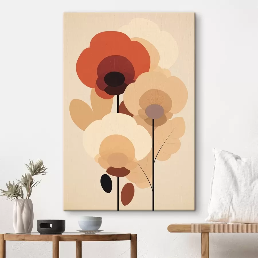 Tableau Fleurs abstraites dans une palette beige chaud, dans un style minimaliste s46942