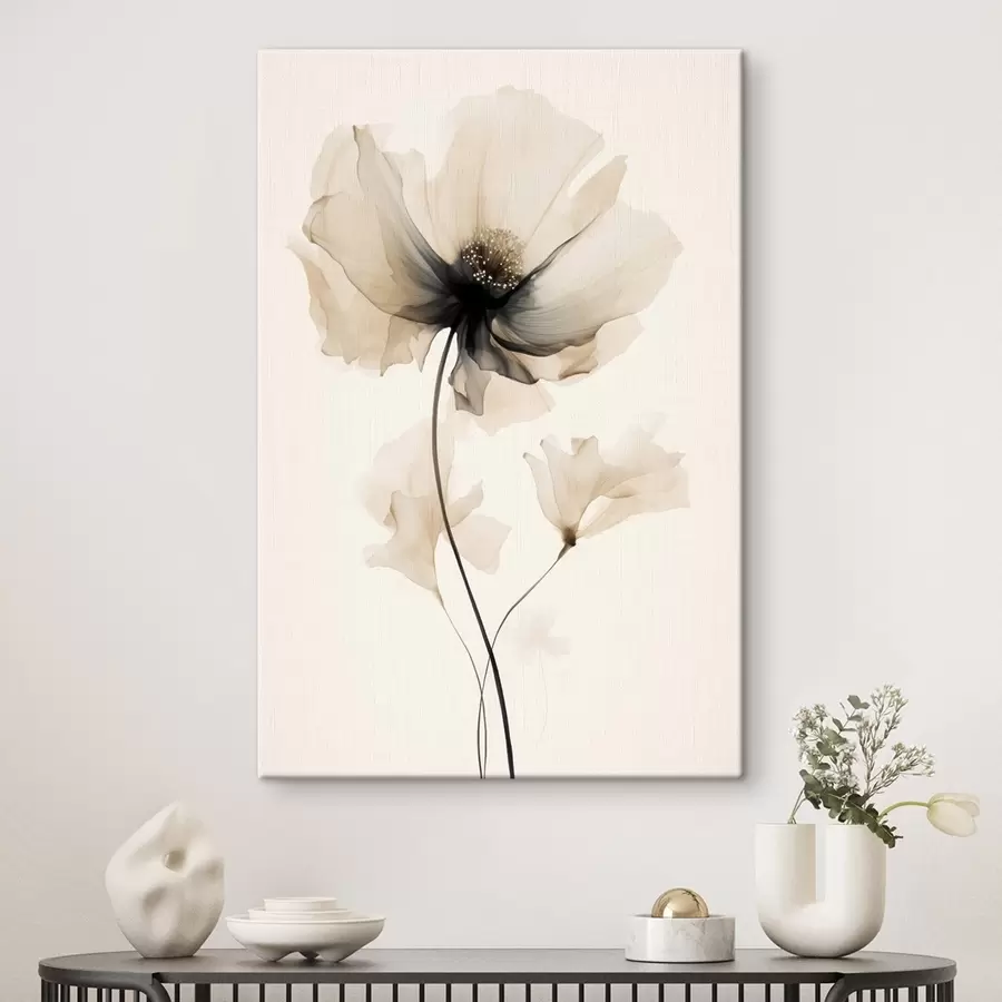 Tableau Fleur délicate semi-transparente avec un centre sombre dans un style minimaliste s46944