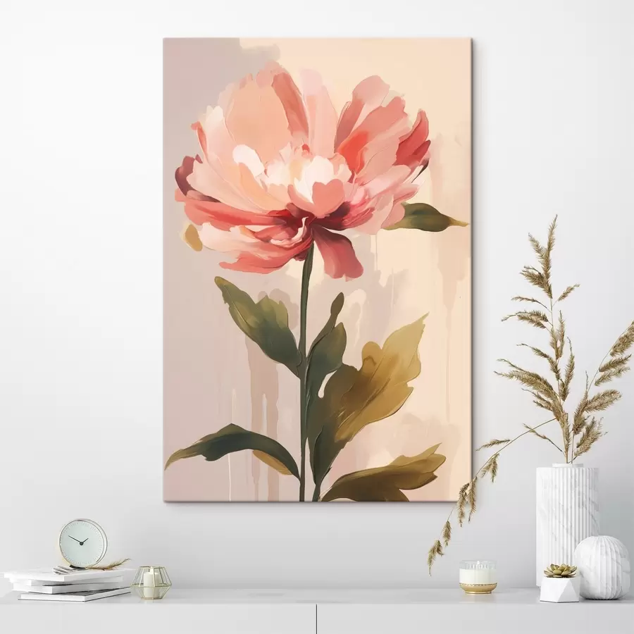Tableau Pivoine aux pétales rose corail dans un style d'illustration moderne s46948