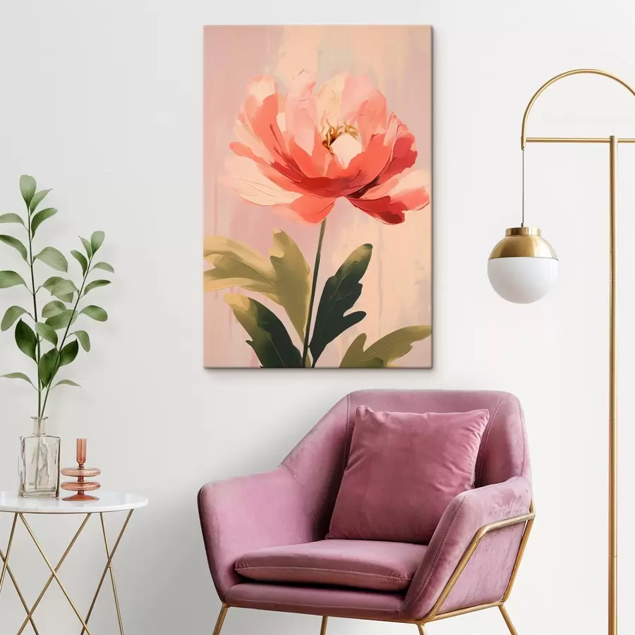 Tableau Pivoine corail sur fond pastel dans un style d'illustration artistique moderne s46949