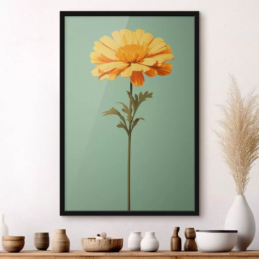 Papier peint Calendula jaune sur fond menthe dans un style minimaliste f46926