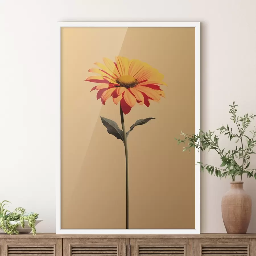 Papier peint Fleur Gerbera sur fond uni avec une lumière douce dans un style minimaliste f46928