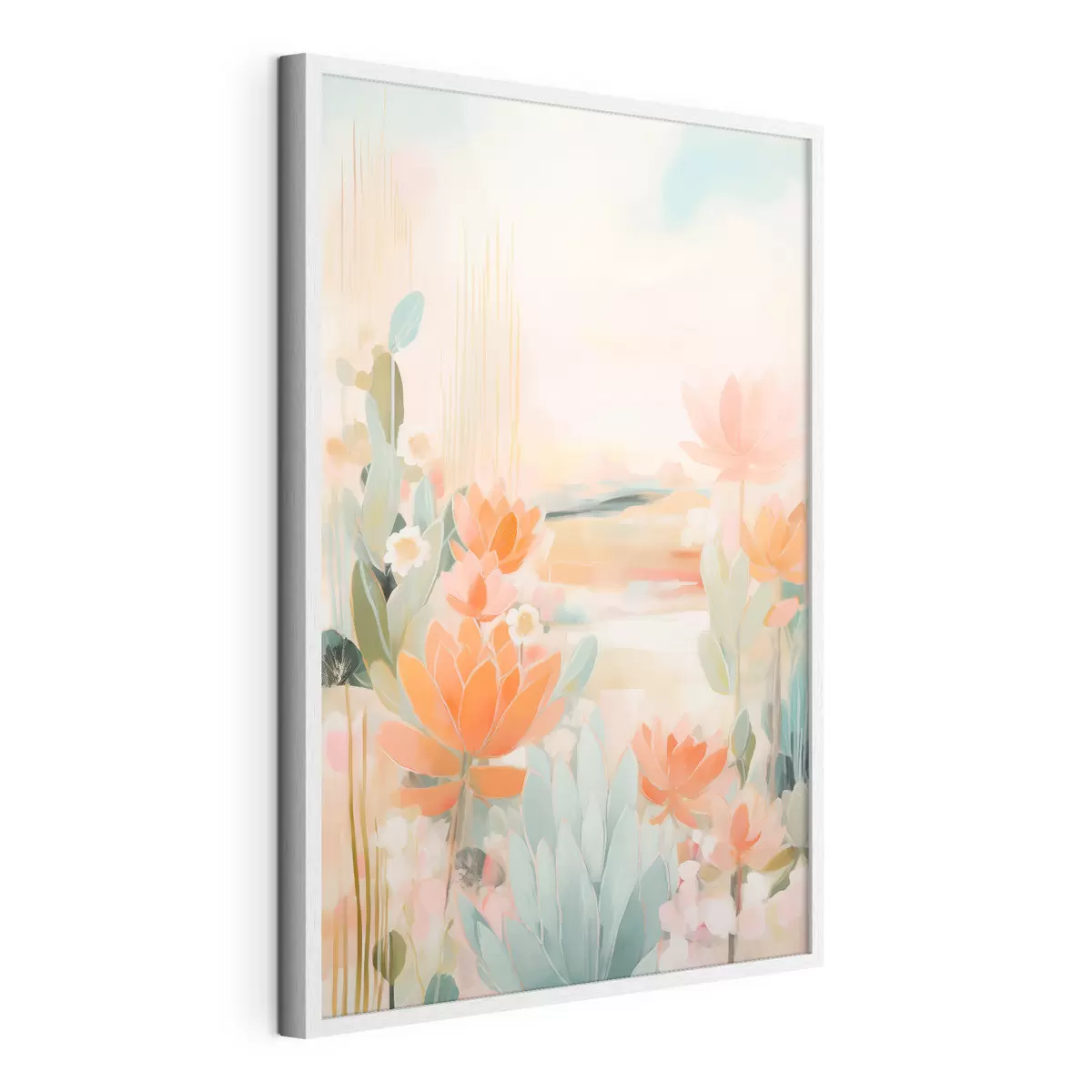 Poster Paysage floral dans des tons roses et bleus dans un style pictural contemporain f46931