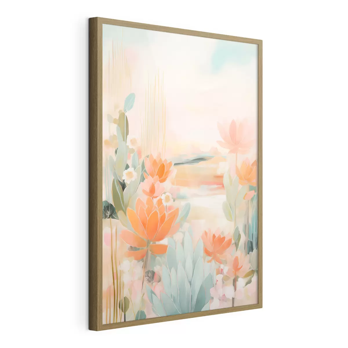 Poster Paysage floral dans des tons roses et bleus dans un style pictural contemporain f46931