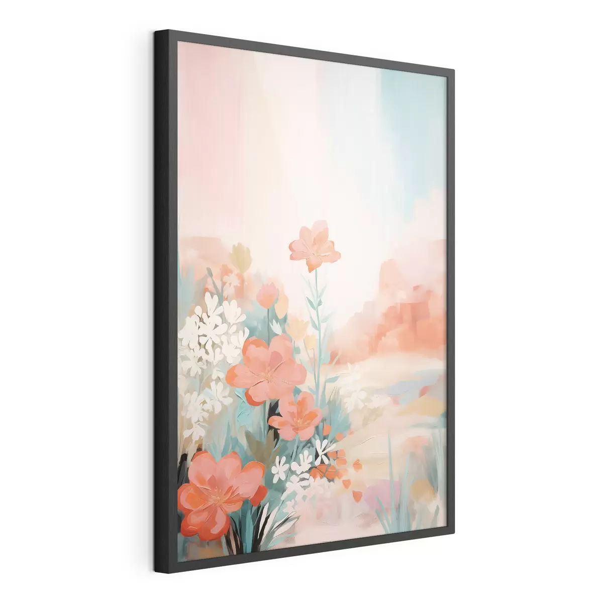 Poster Paysage floral abstrait dans une palette rose et bleue f46932