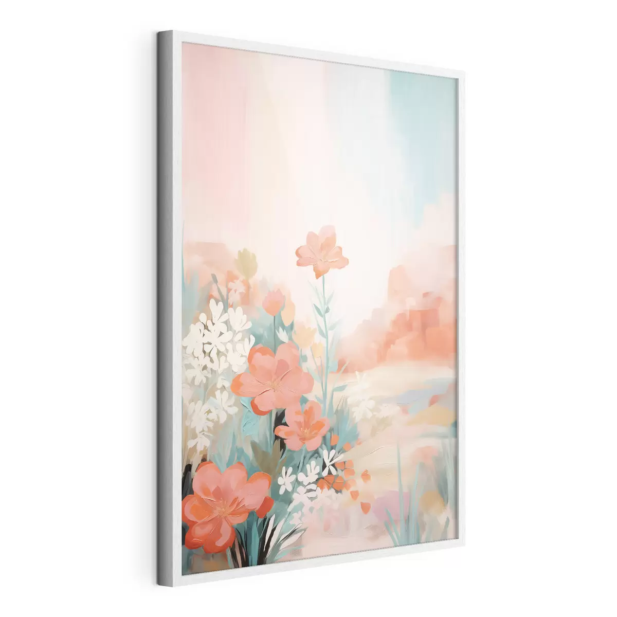 Poster Paysage floral abstrait dans une palette rose et bleue f46932