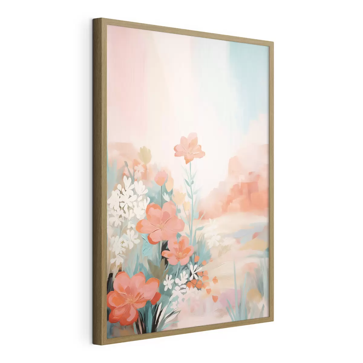 Poster Paysage floral abstrait dans une palette rose et bleue f46932