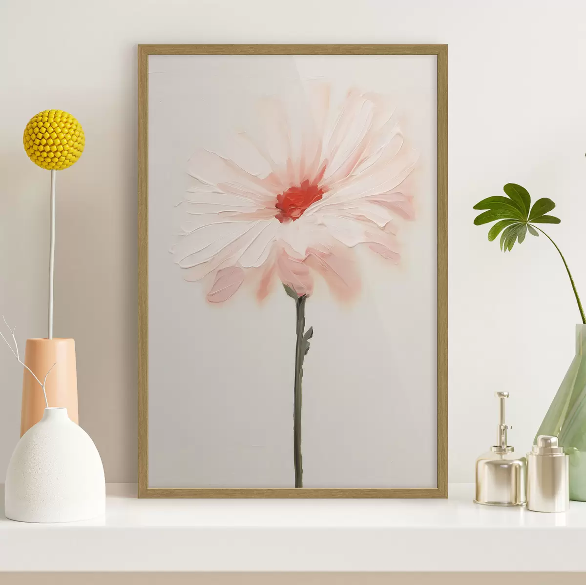 Poster Fleur blanche et rose peinte à grands traits expressifs dans un style pictural à l'huile. f46933