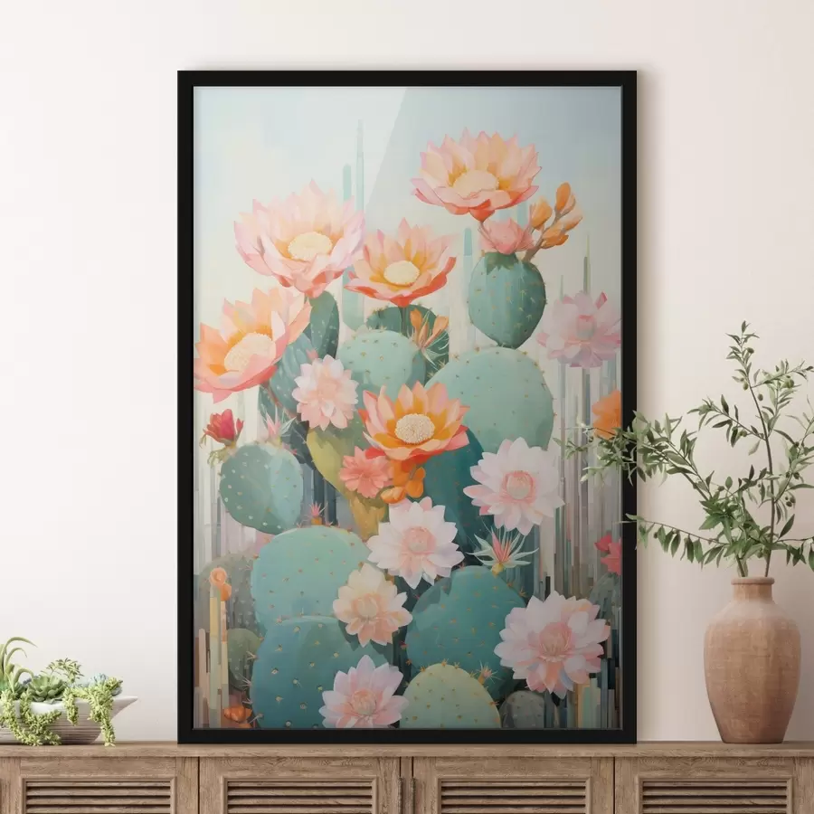 Papier peint Jardin de fleurs de cactus dans une palette pastel douce, dans un style illustratif f46935