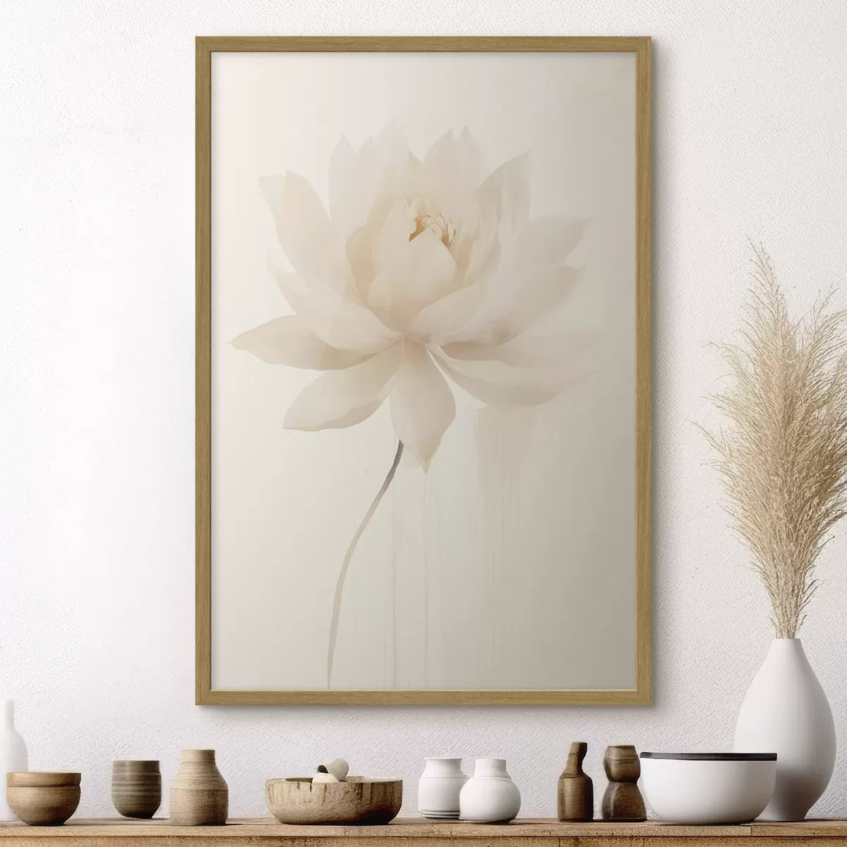 Poster Délicat lotus blanc sur fond clair dans un style minimaliste f46936
