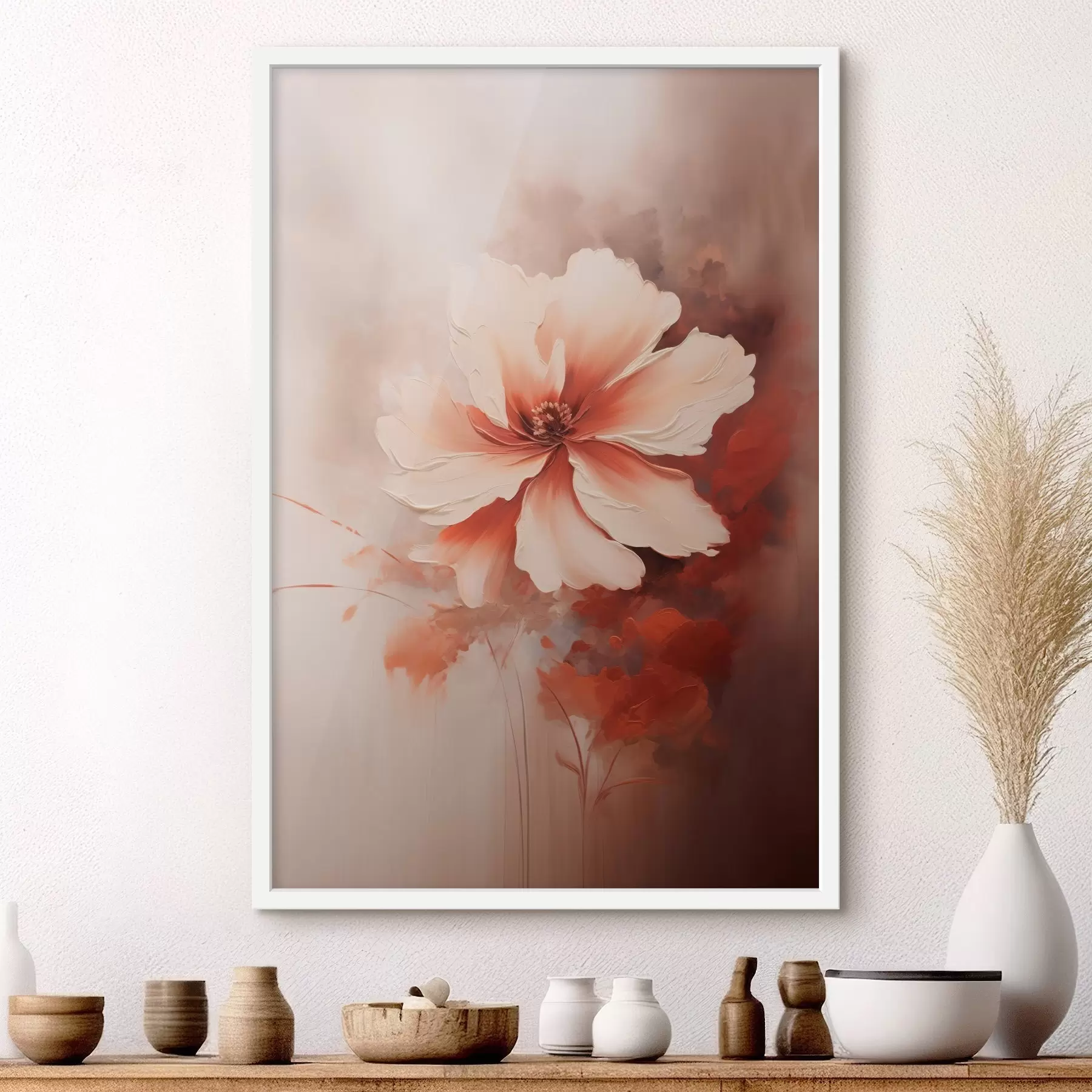 Papier peint Fleur délicate de corail blanc sur fond flou dans un style peinture à l'huile f46938