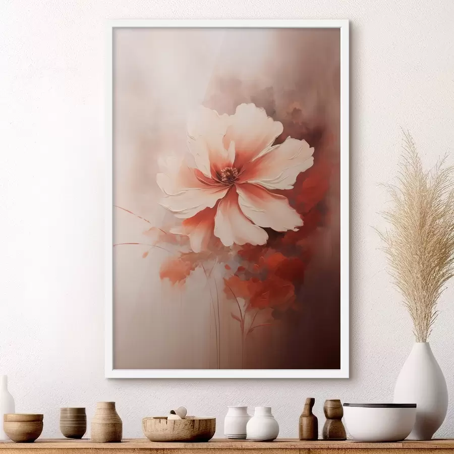 Papier peint Fleur délicate de corail blanc sur fond flou dans un style peinture à l'huile f46938